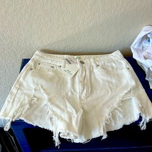 High waisted white cut off shorts